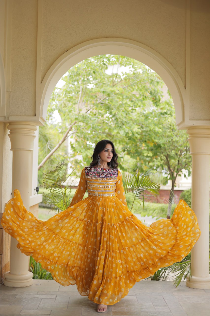 Yellow Bandhani Print Gown