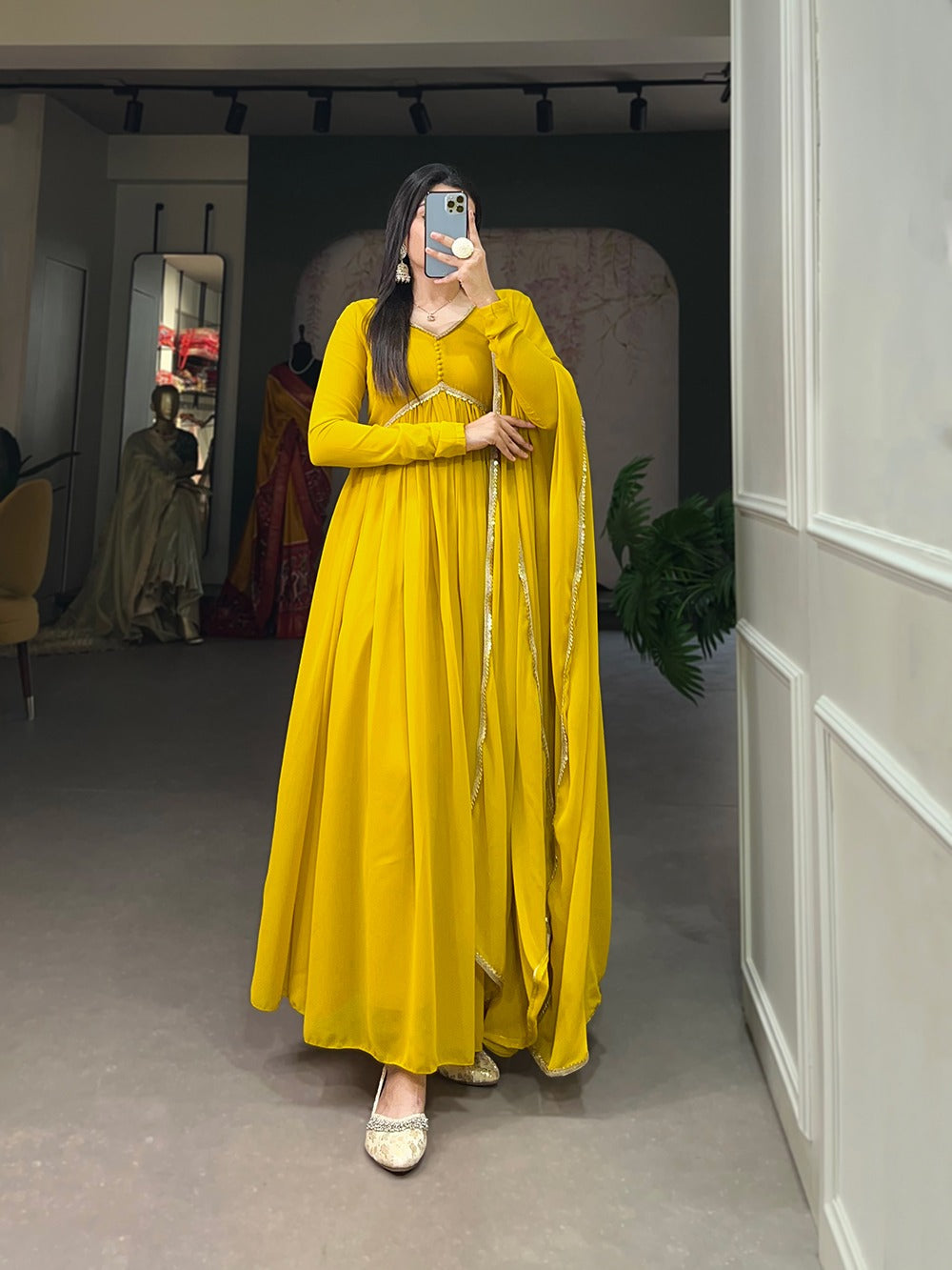 Yellow Color Alia Style Gown Elegance Personified in Georgette & Sequin