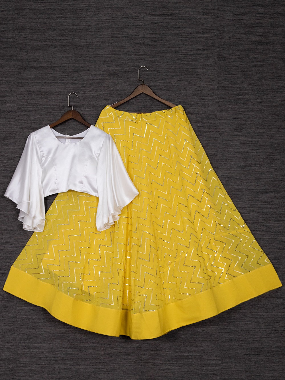 Yellow Color Sequins Embroidery Work Georgette Lehenga Choli