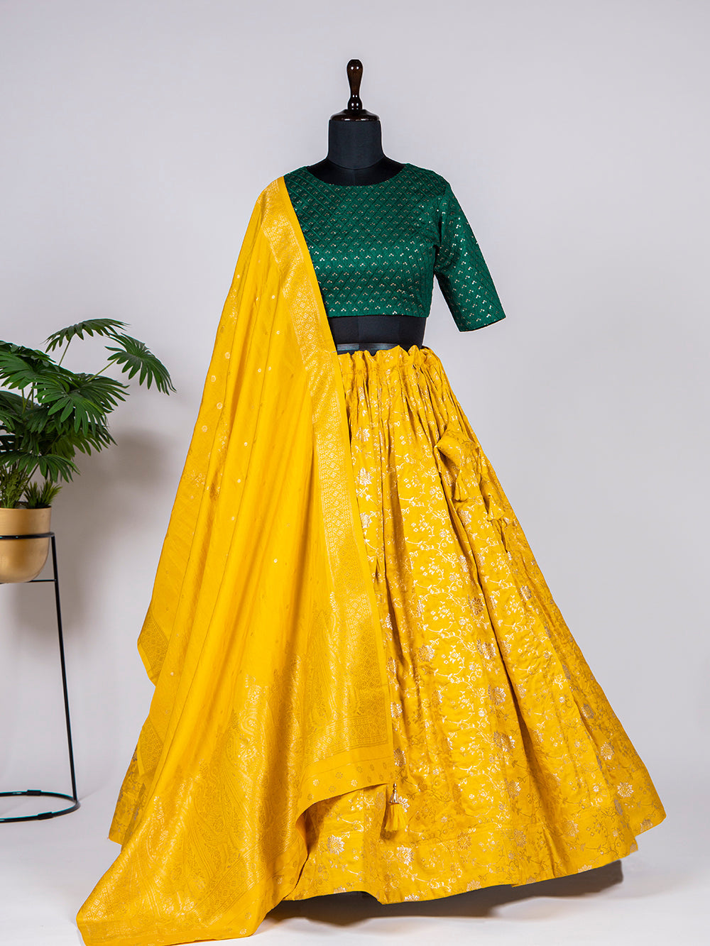 Yellow Color Weaving work Jacquard Lehenga Choli
