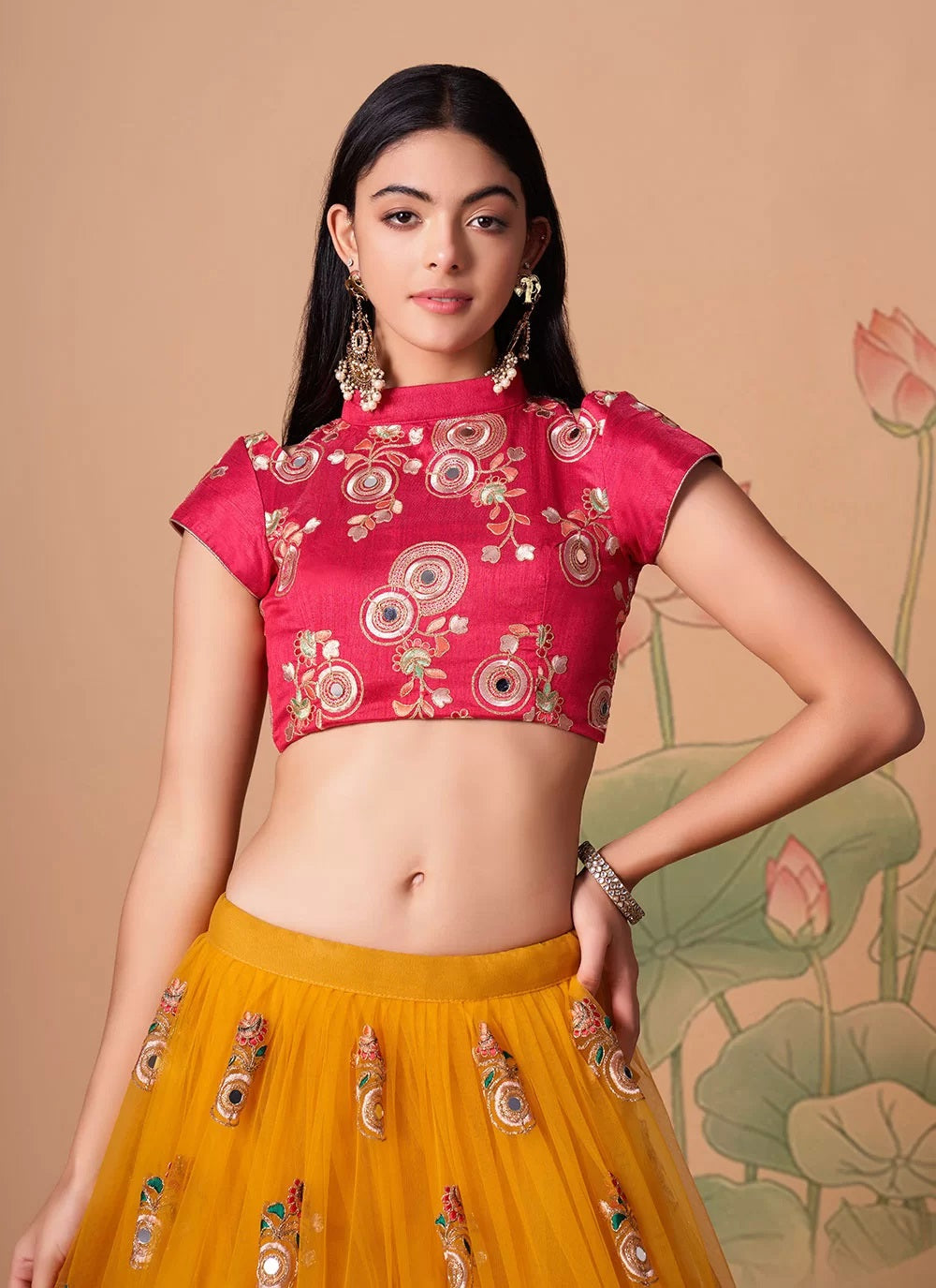 Yellow color soft net traditional indian wedding lehenga