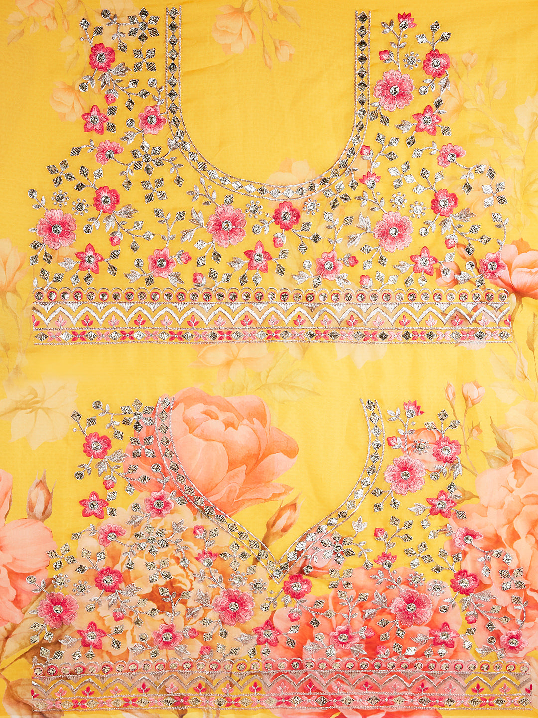 Yellow colour Organza Floral design digital print Semi-Stitched Lehenga choli & Dupatta