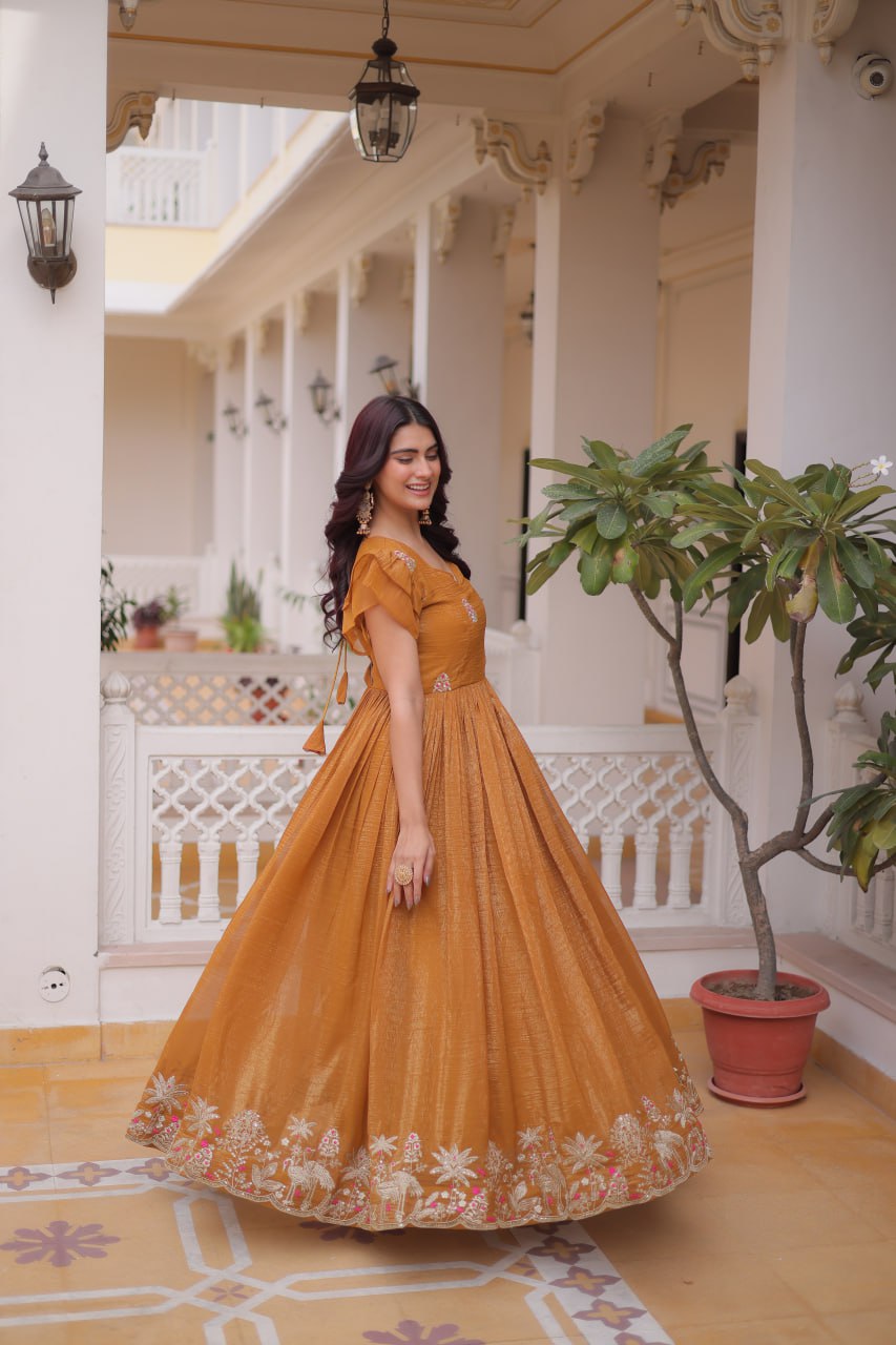 Yellow Crunchy Gown Double Frill Sleeves