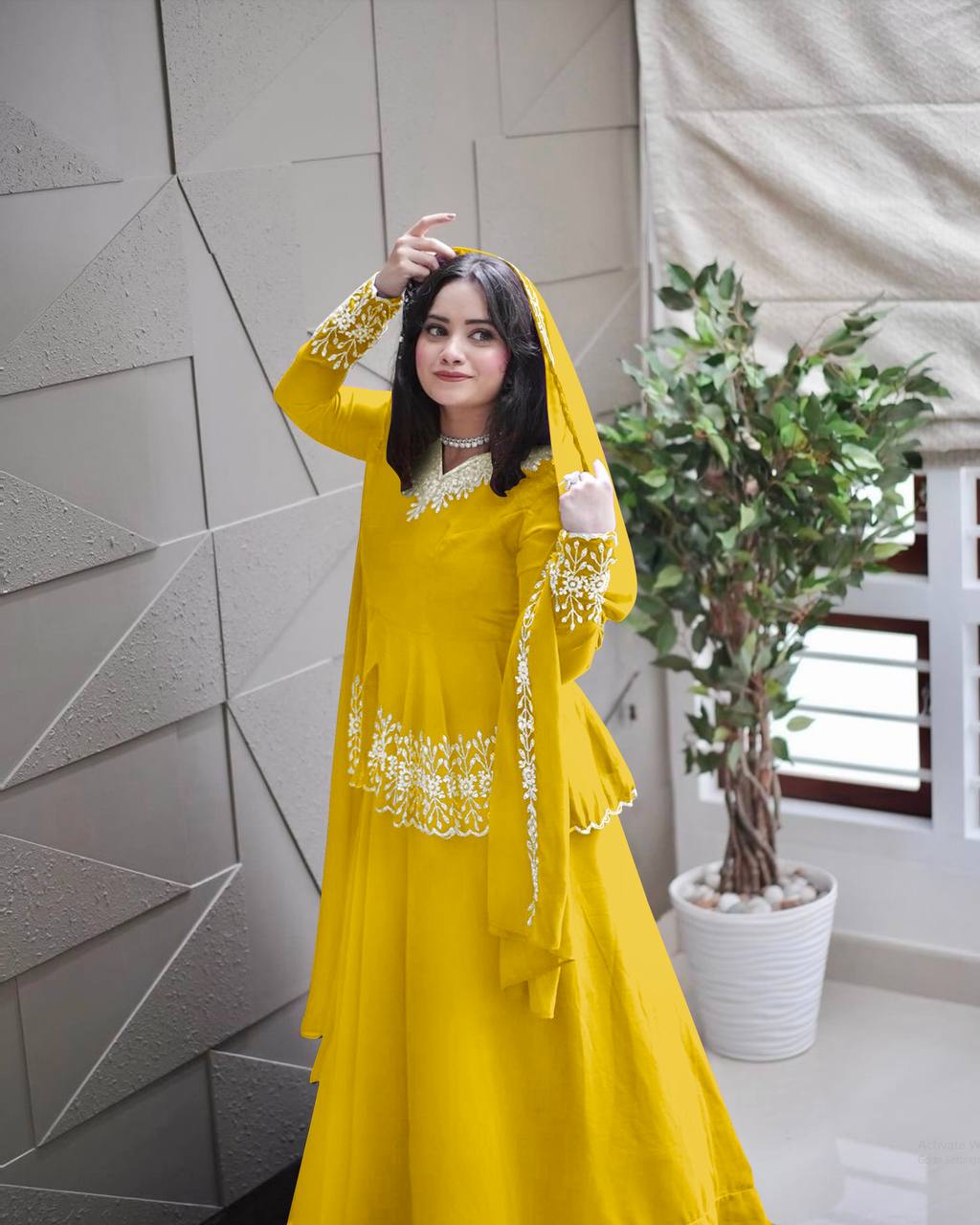 Yellow Designer Party Wear Top with Lehenga & Dupatta Set - Sequin Embroidery and Tassel Accents
