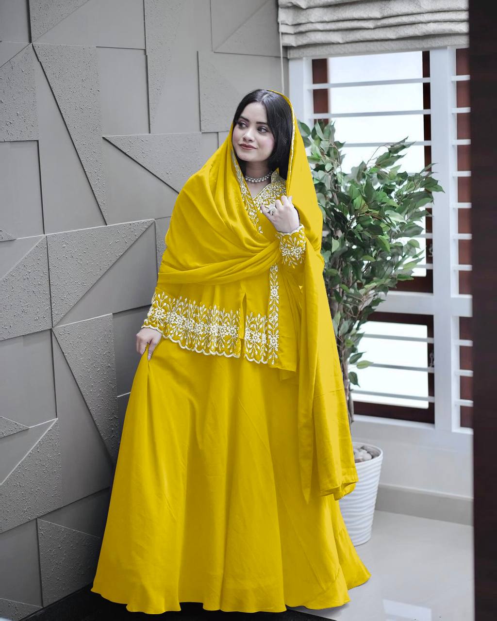 Yellow Designer Party Wear Top with Lehenga & Dupatta Set - Sequin Embroidery and Tassel Accents