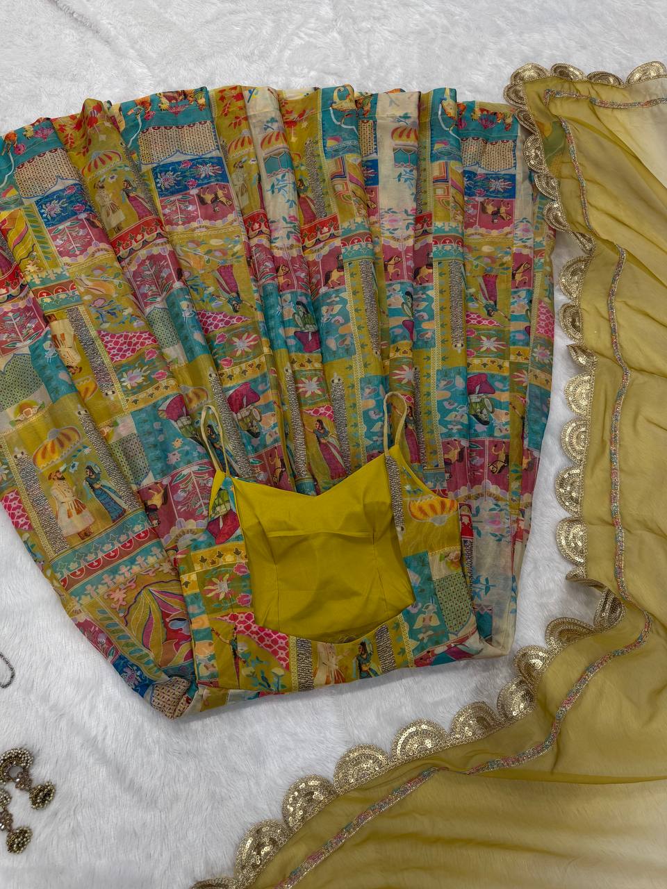 Yellow Designer Pure Jimmy Organza Silk Anarkali Gown with Georgette Dupatta