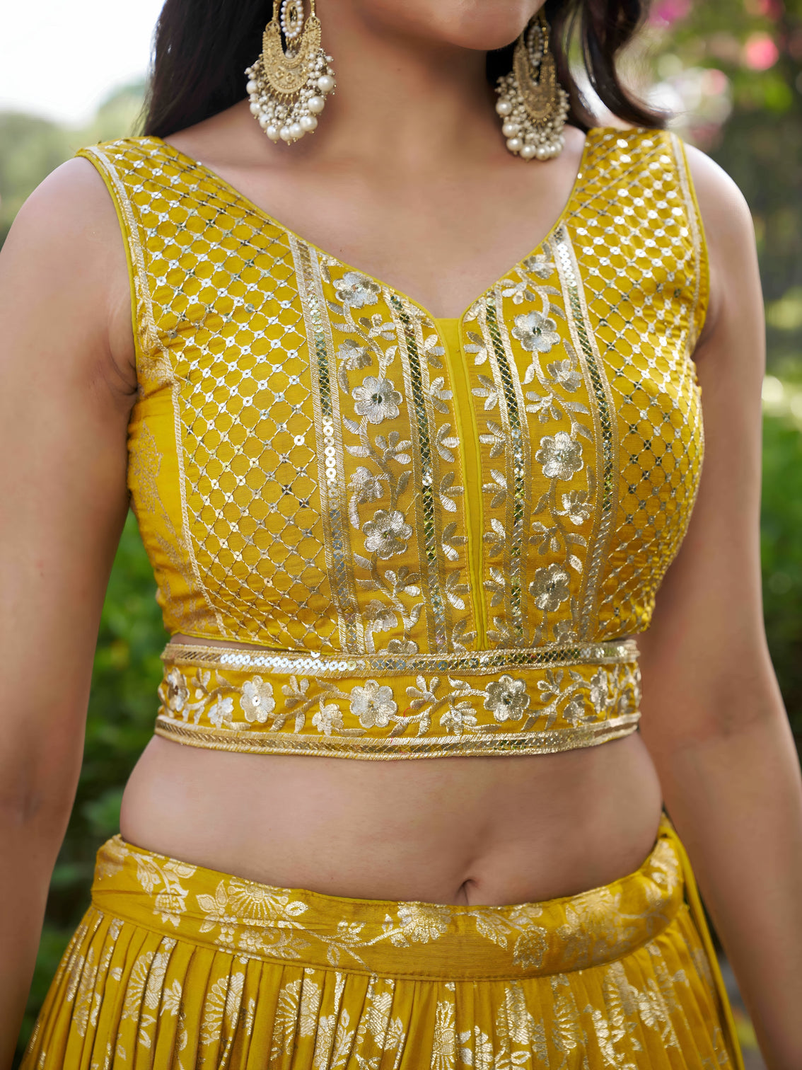 Yellow Dola Silk Jacquard Embroidered Lehenga Choli
