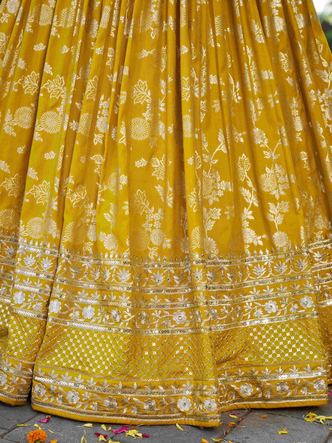 Yellow Dola Silk Jacquard Embroidered Lehenga Choli