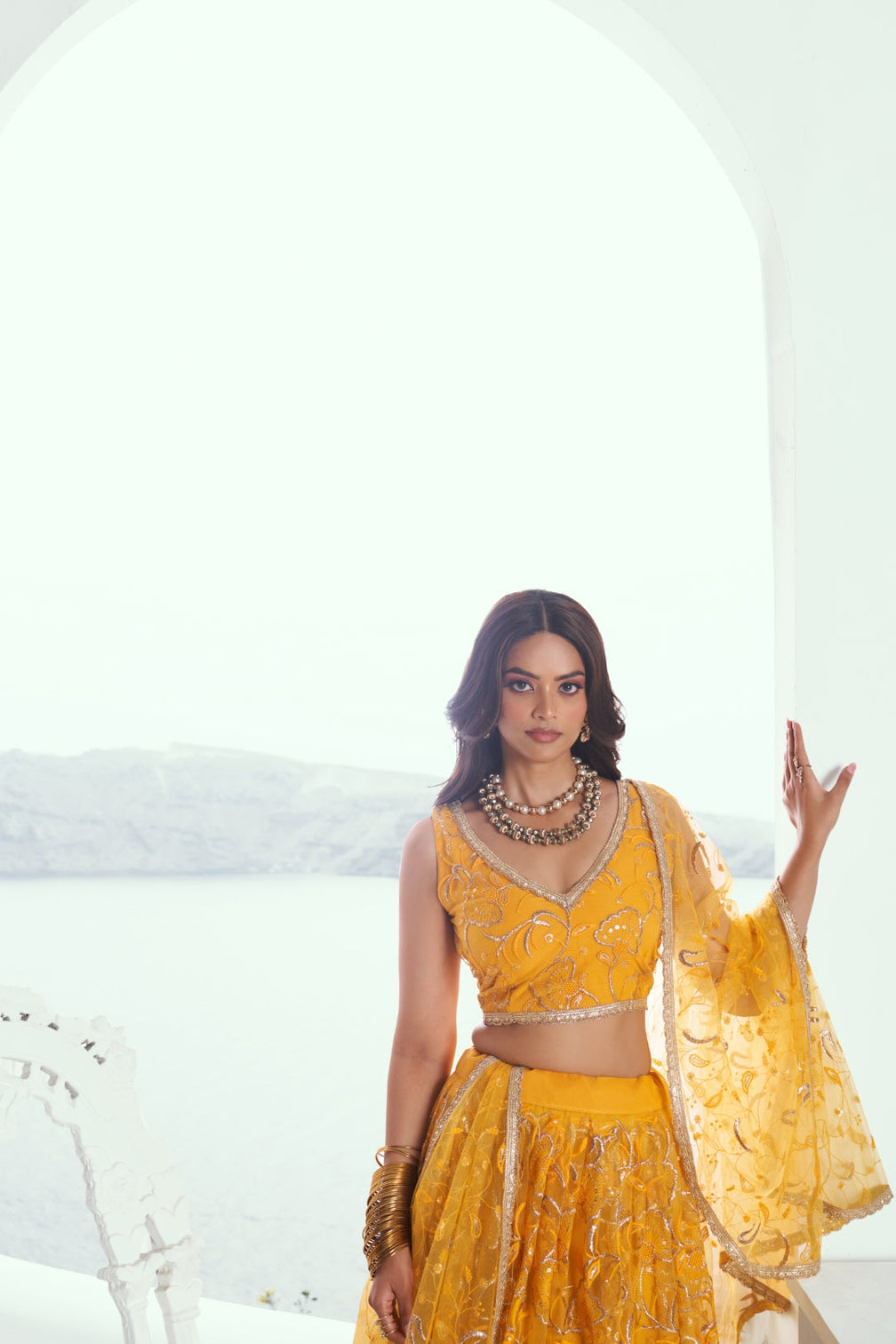 Yellow Elegant Butterfly Net Lehenga with Tone-to-Tone Embroidery