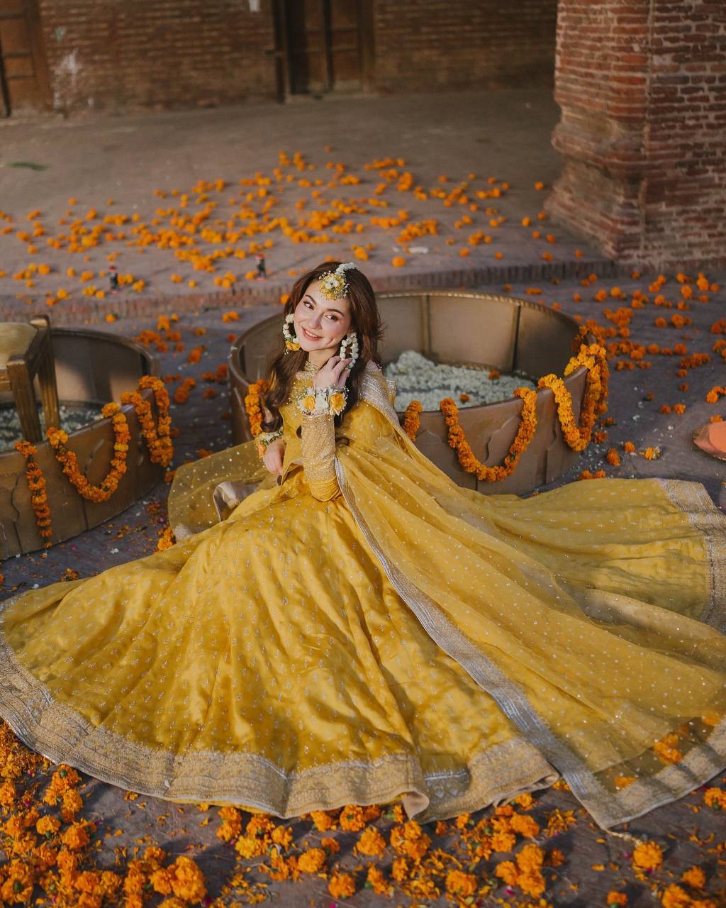 Yellow Elegant Heavy Chinon Silk Embroidered Gown Set with Tassel Sleeves, Bottom & Butterfly Net Dupatta