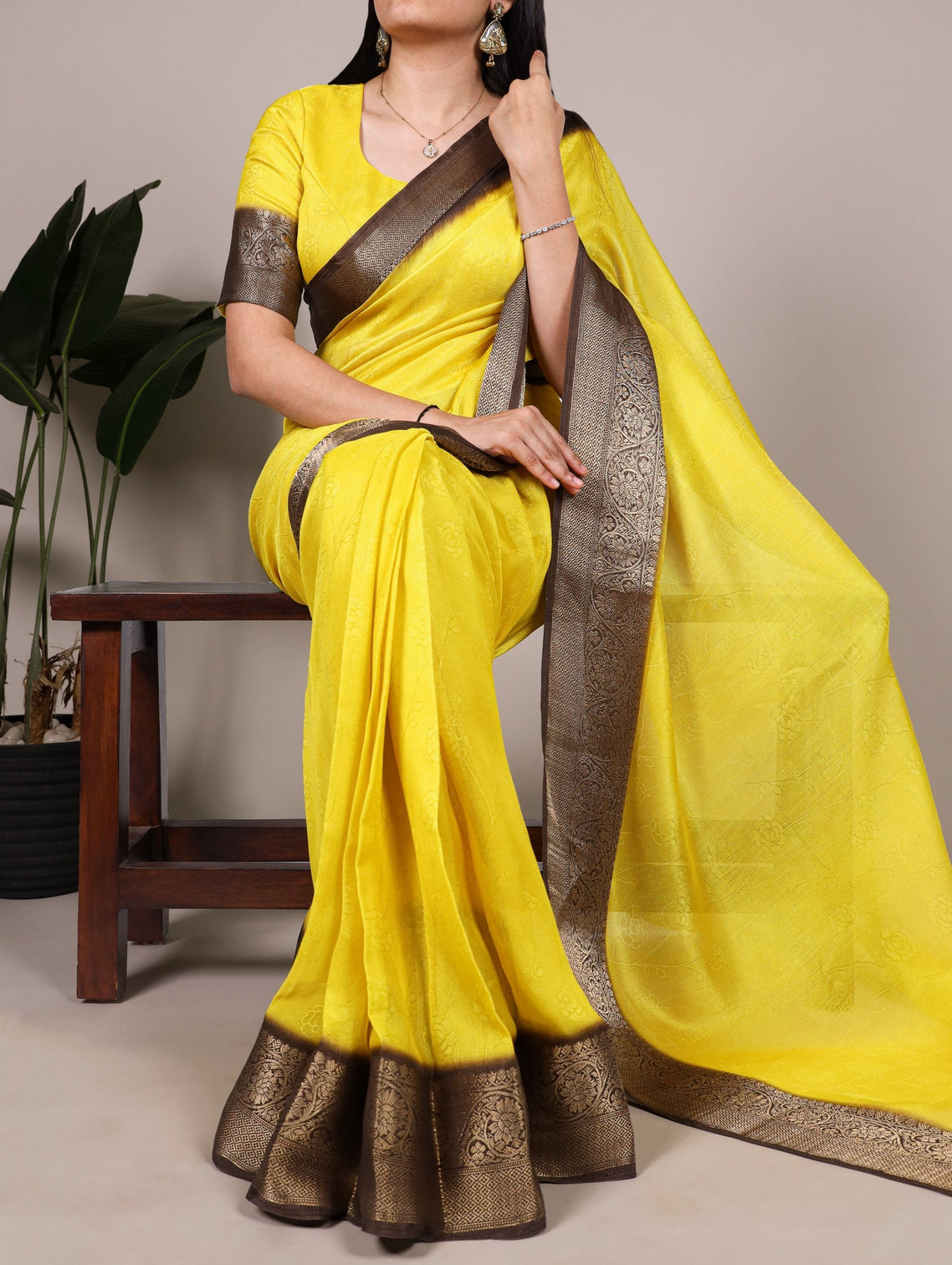 Yellow Elegant Marsh Mello Zari Weaving Saree with Matching Unstitched Blouse – Traditional Festive & Wedding Wear