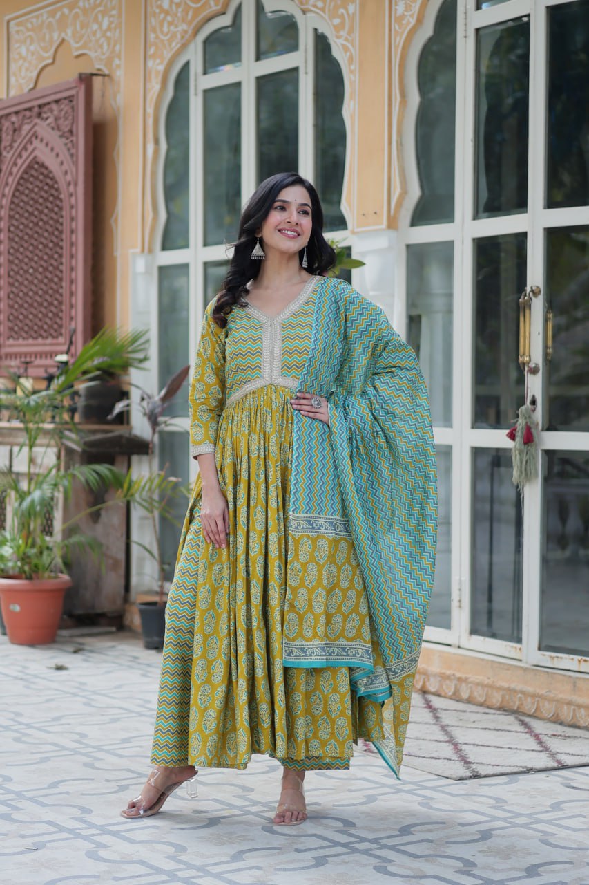 Yellow Elegant Pure Cotton 3-Piece Suit Set for Women Comfortable Fit