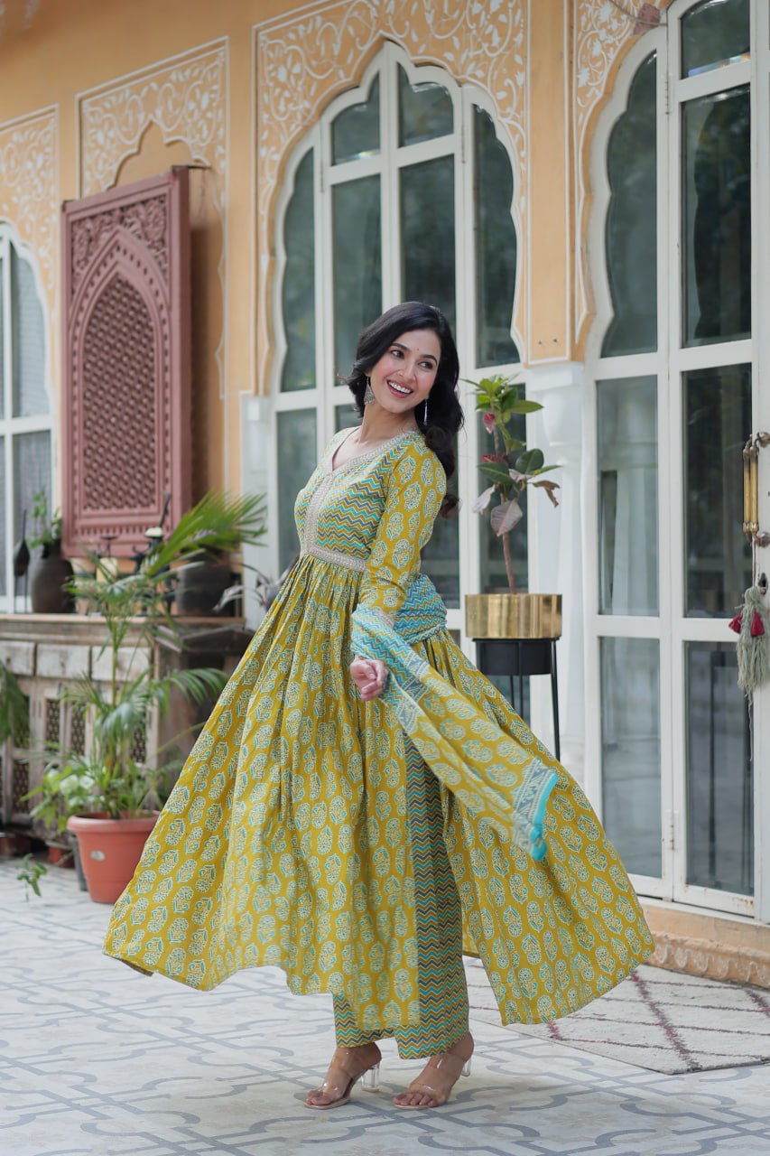 Yellow Elegant Pure Cotton 3-Piece Suit Set for Women Comfortable Fit