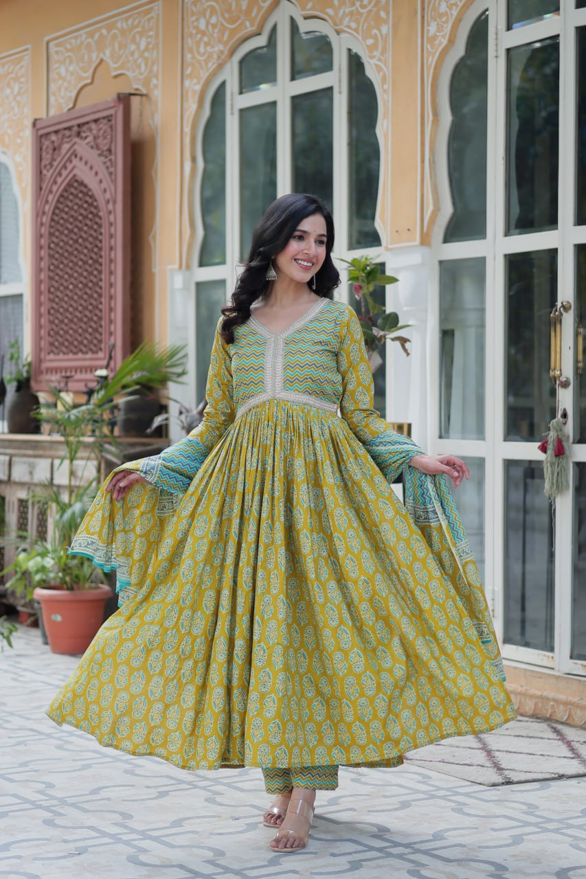 Yellow Elegant Pure Cotton 3-Piece Suit Set for Women Comfortable Fit