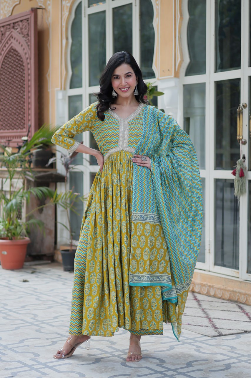 Yellow Elegant Pure Cotton 3-Piece Suit Set for Women Comfortable Fit