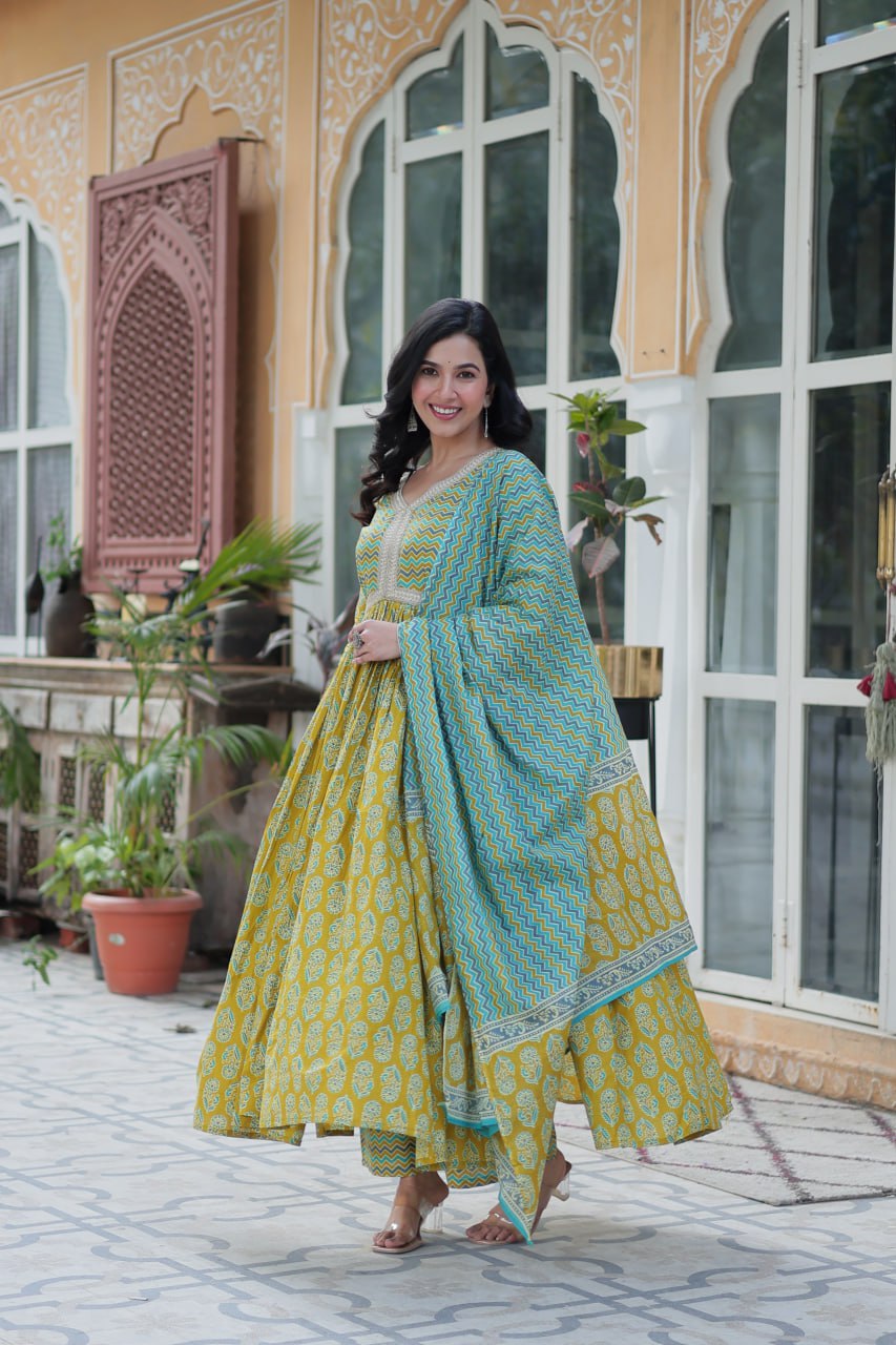 Yellow Elegant Pure Cotton 3-Piece Suit Set for Women Comfortable Fit