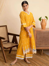 Libas Yellow Embroidered Cotton Kurta