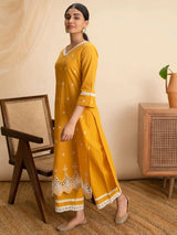 Libas Yellow Embroidered Cotton Kurta