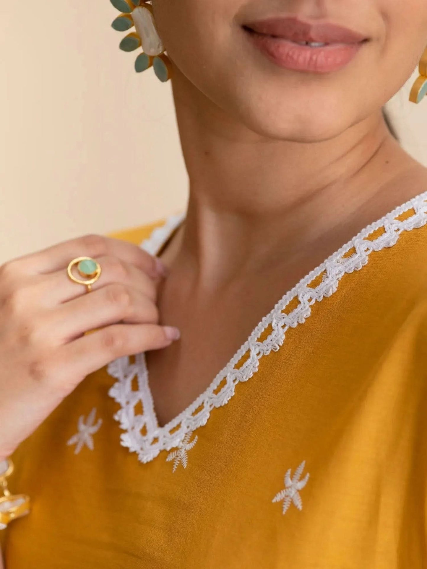 Libas Yellow Embroidered Cotton Kurta