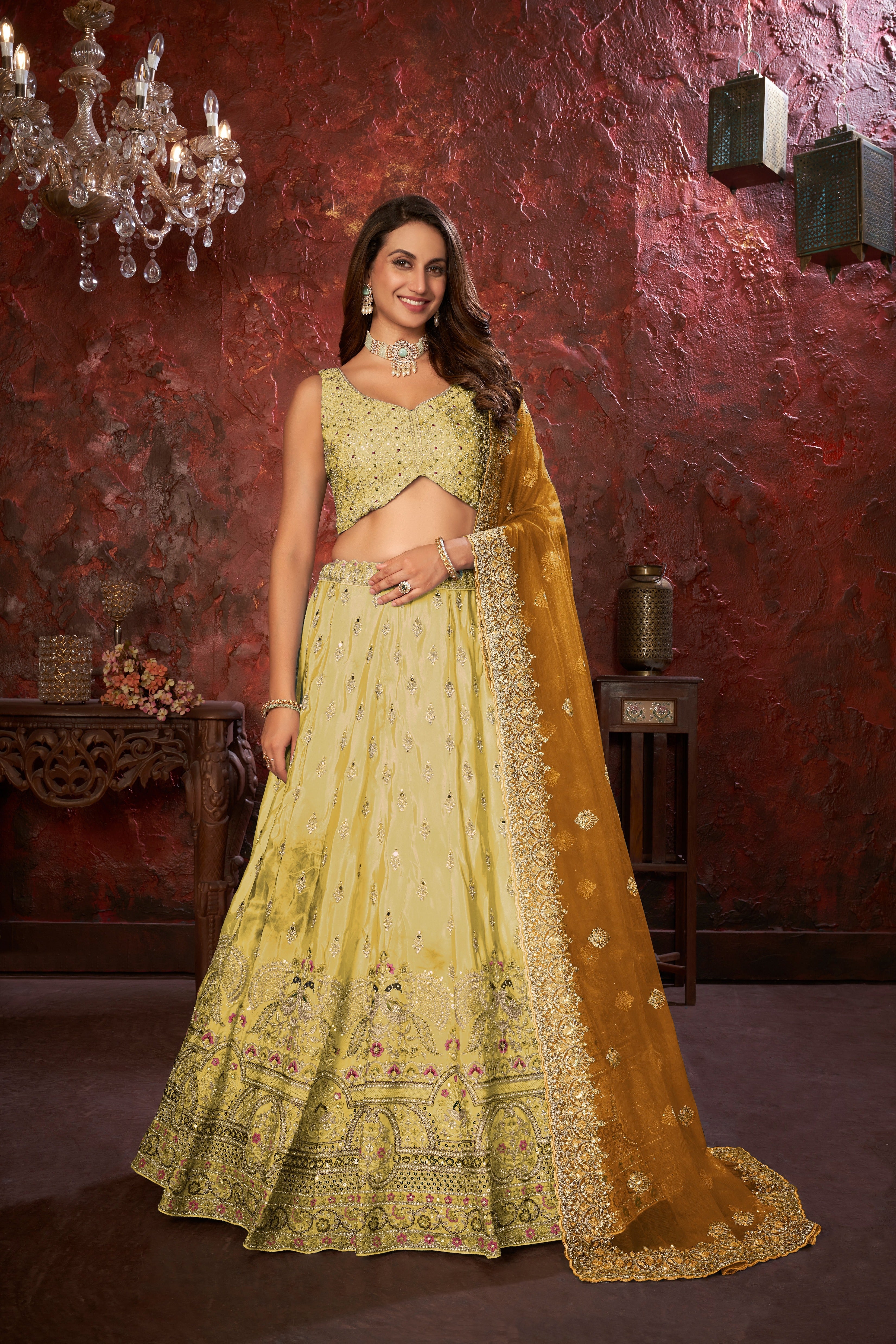 Yellow Embroidered Girlish Lehenga Choli Set