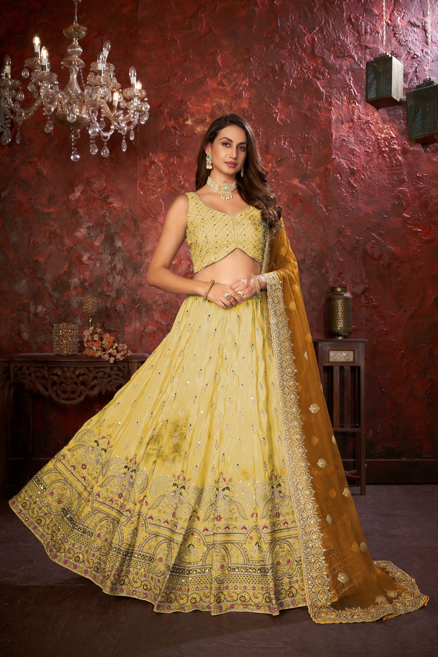 Yellow Embroidered Girlish Lehenga Choli Set