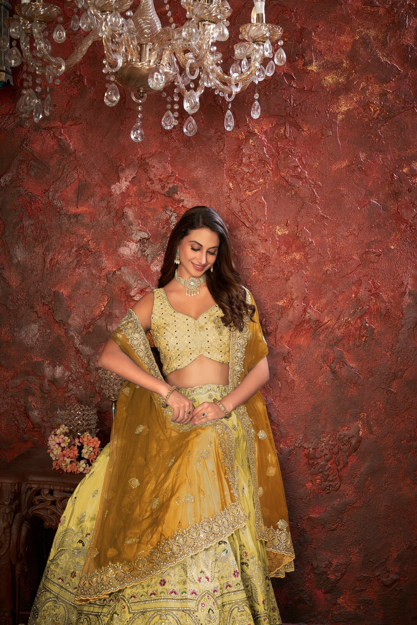 Yellow Embroidered Girlish Lehenga Choli Set