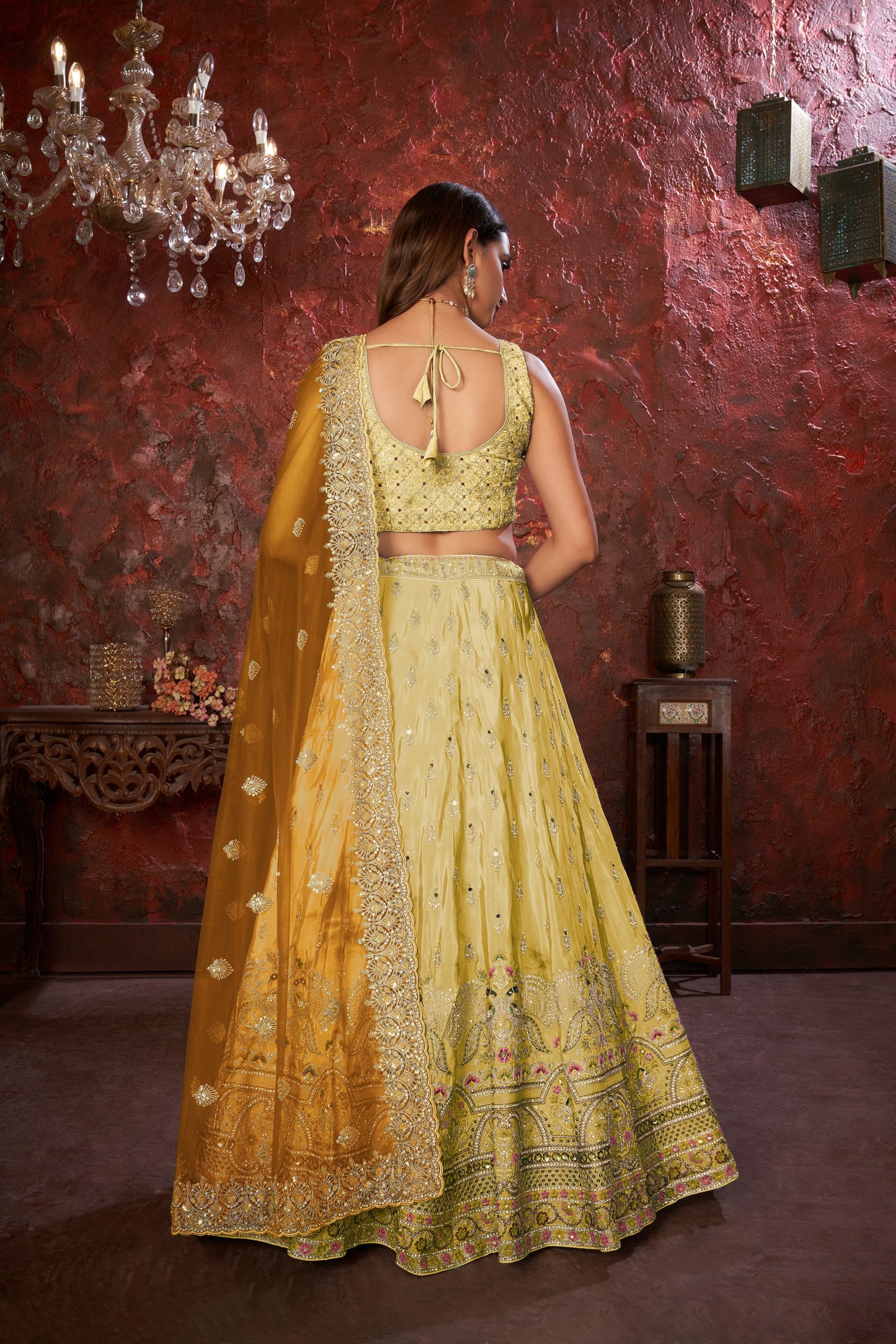 Yellow Embroidered Girlish Lehenga Choli Set