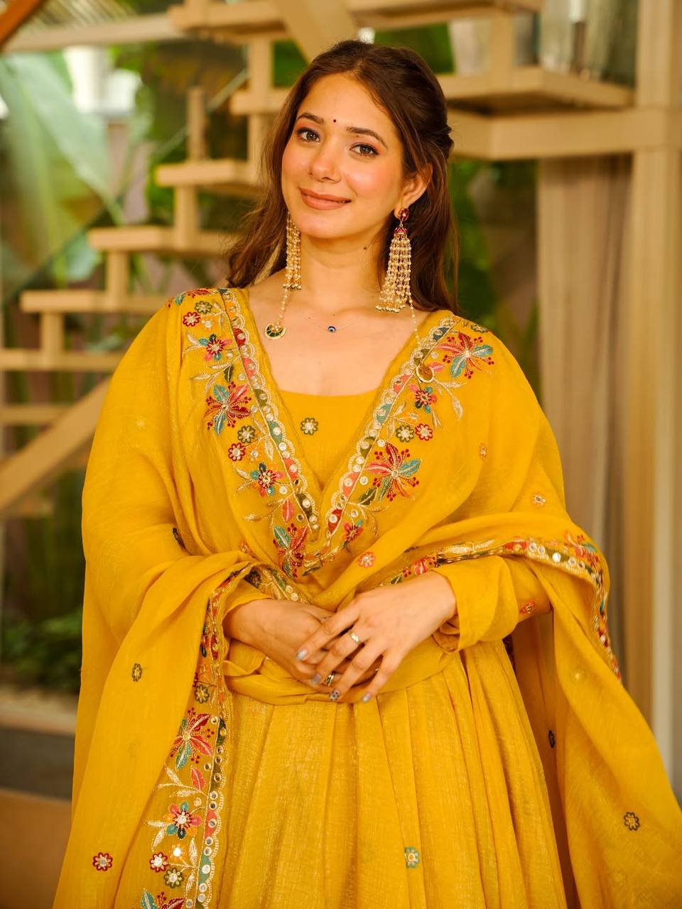Yellow Embroidered Gown Sharara Set