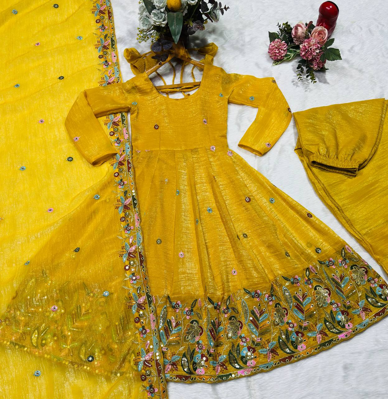 Yellow Embroidered Gown Sharara Set