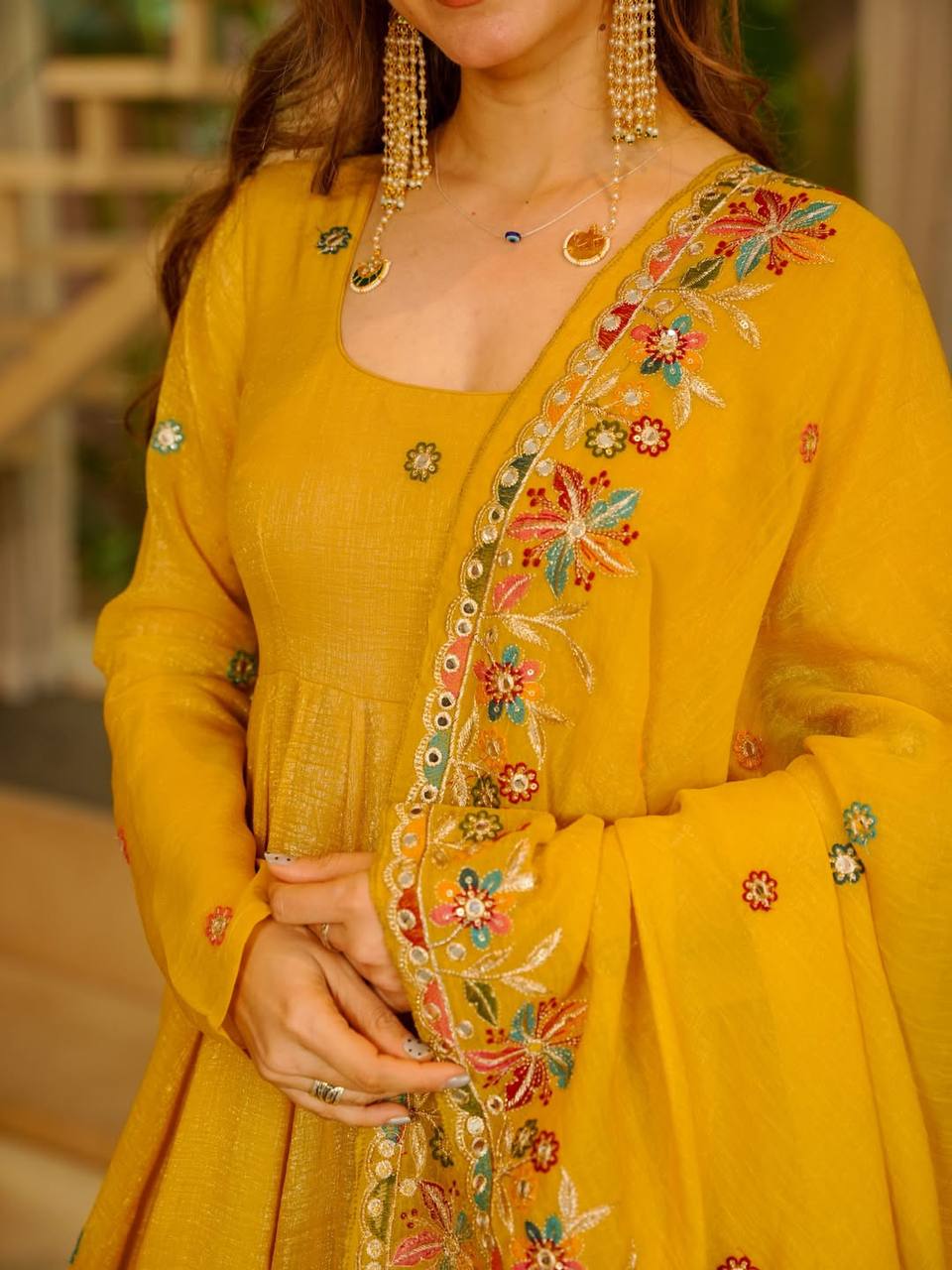 Yellow Embroidered Gown Sharara Set