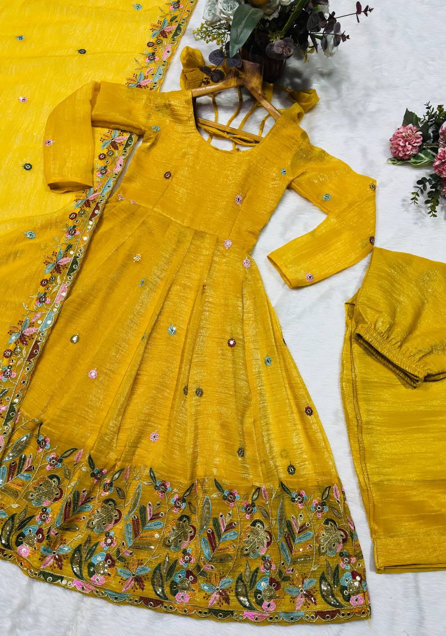 Yellow Embroidered Gown Sharara Set