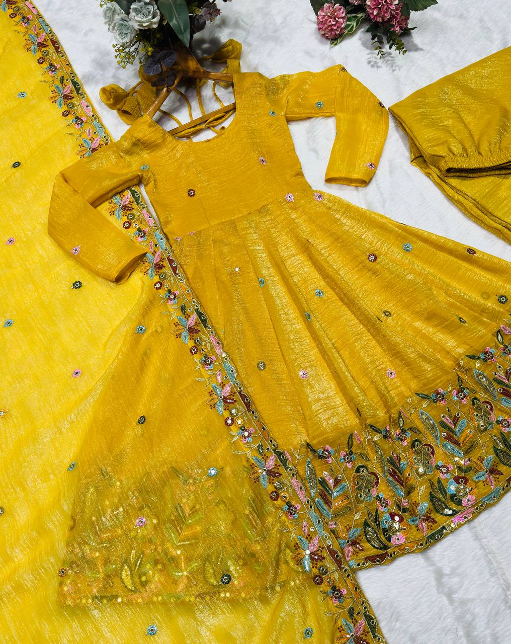 Yellow Embroidered Gown Sharara Set