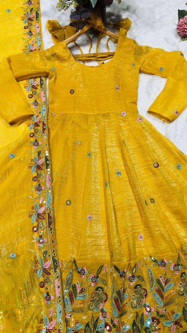 Yellow Embroidered Gown Sharara Set
