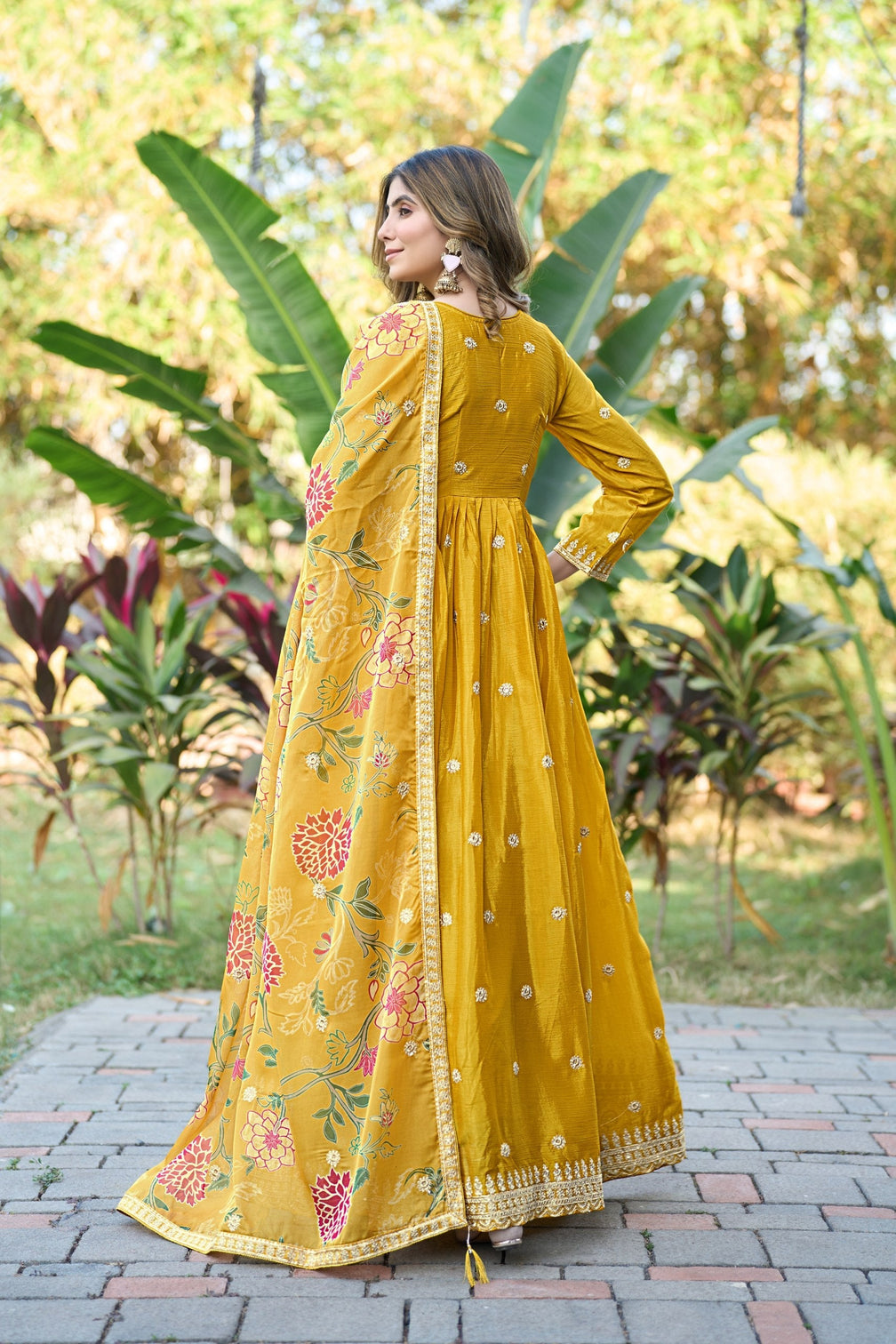 Yellow Embroidered Gown With Dupatta