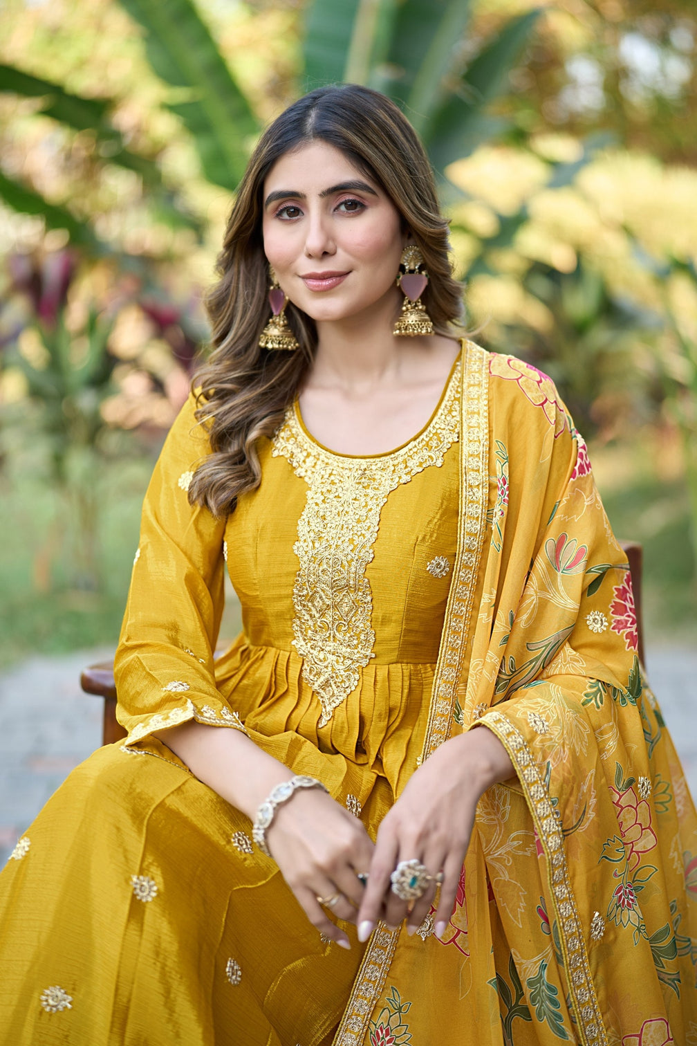 Yellow Embroidered Gown With Dupatta