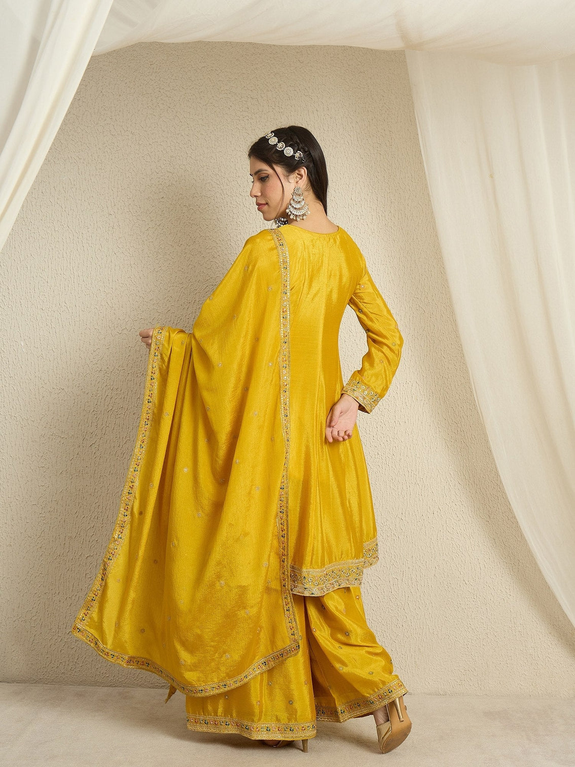 Yellow Embroidered Kurta Palazzo Set