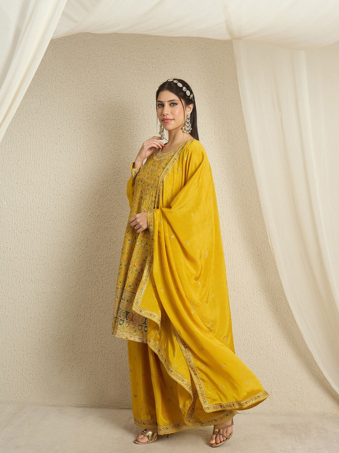 Yellow Embroidered Kurta Palazzo Set