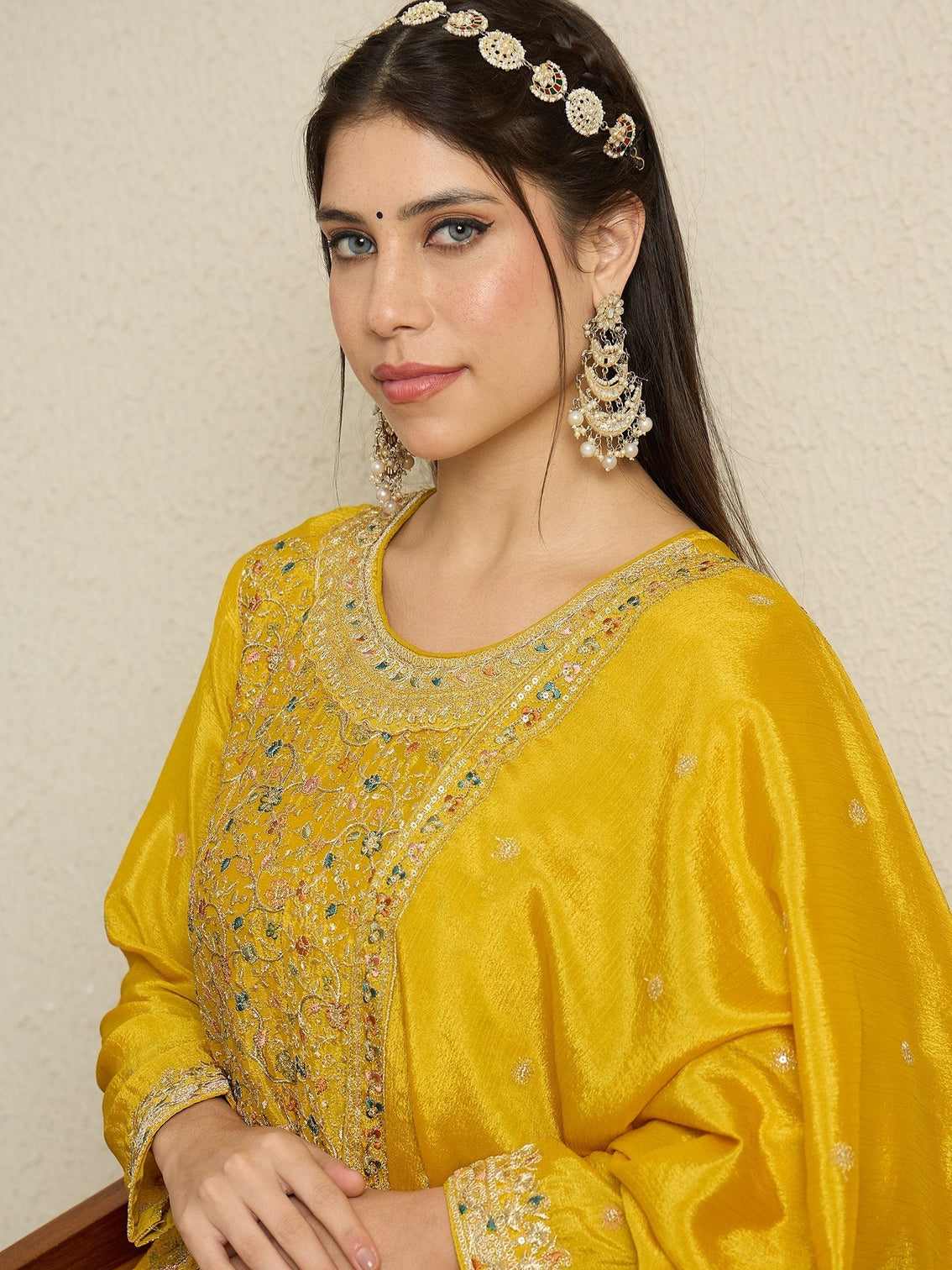 Yellow Embroidered Kurta Palazzo Set