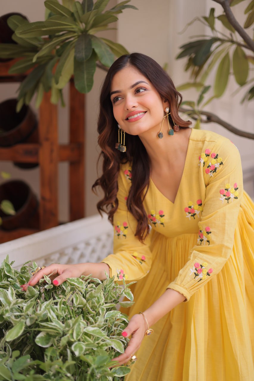 Yellow Embroidered Kurti Pant Set