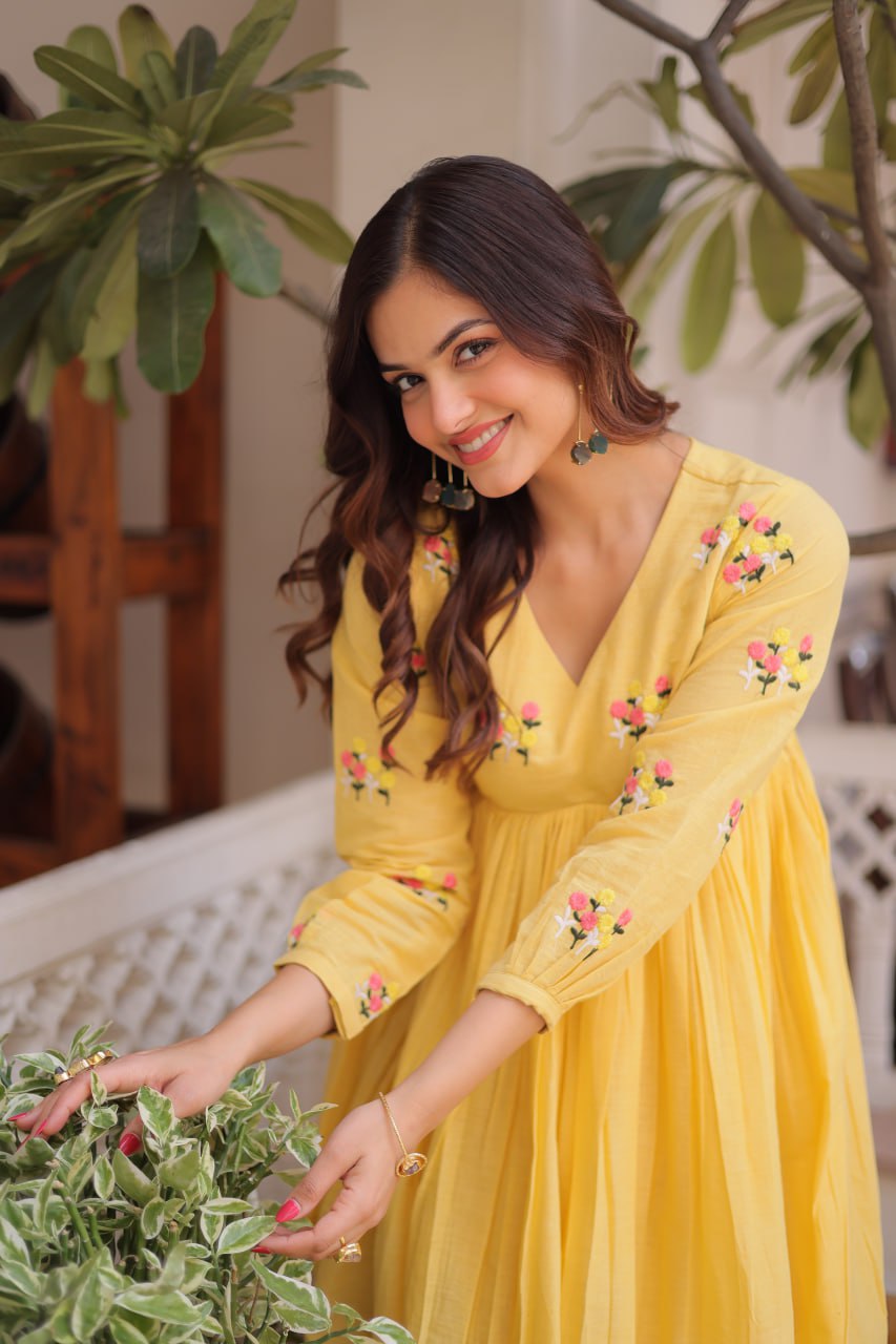 Yellow Embroidered Kurti Pant Set