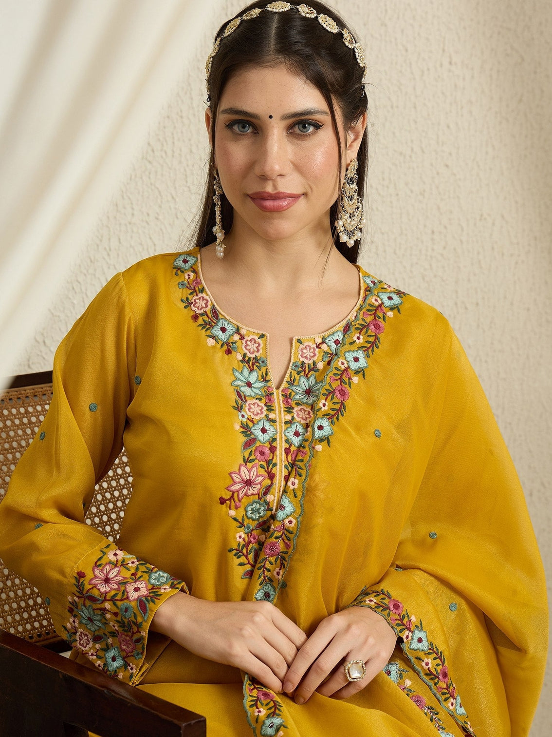 Yellow Embroidered Organza Palazzo Set