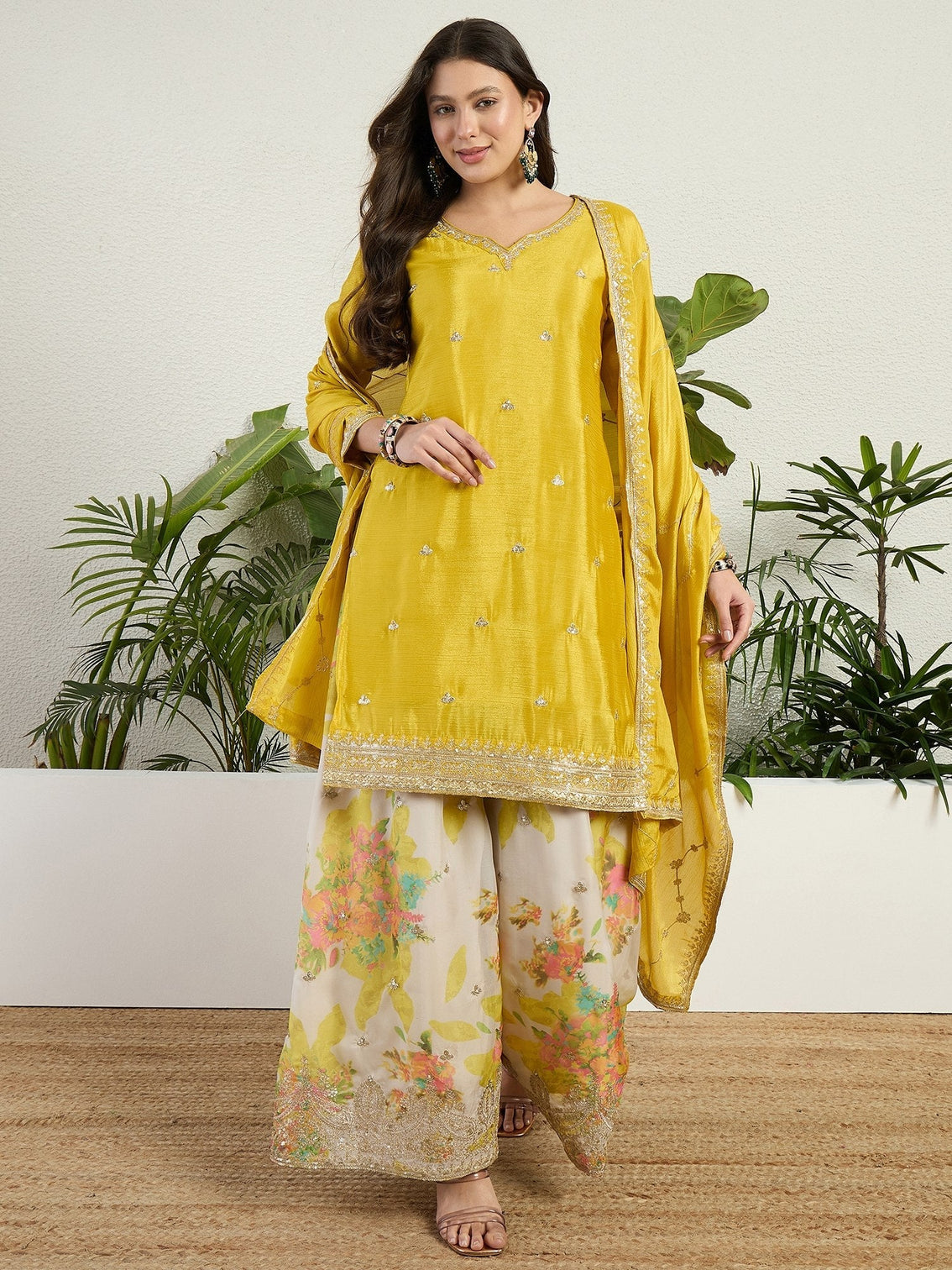 Yellow Embroidered Palazzo Set