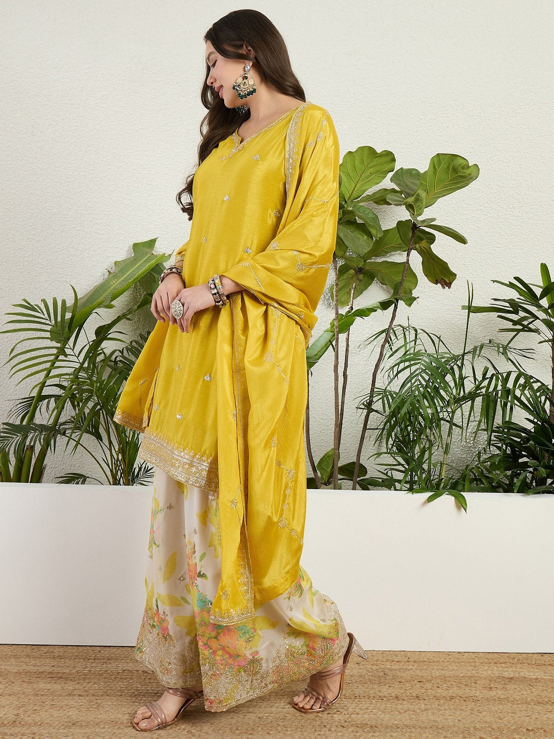 Yellow Embroidered Palazzo Set
