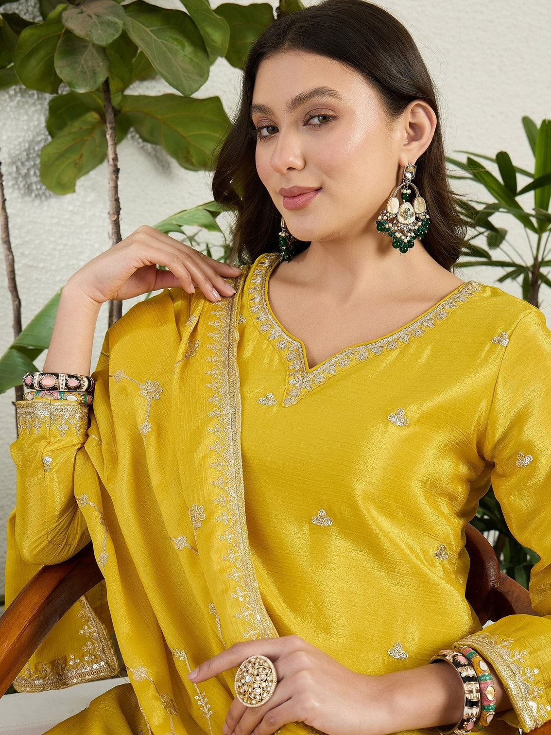 Yellow Embroidered Palazzo Set