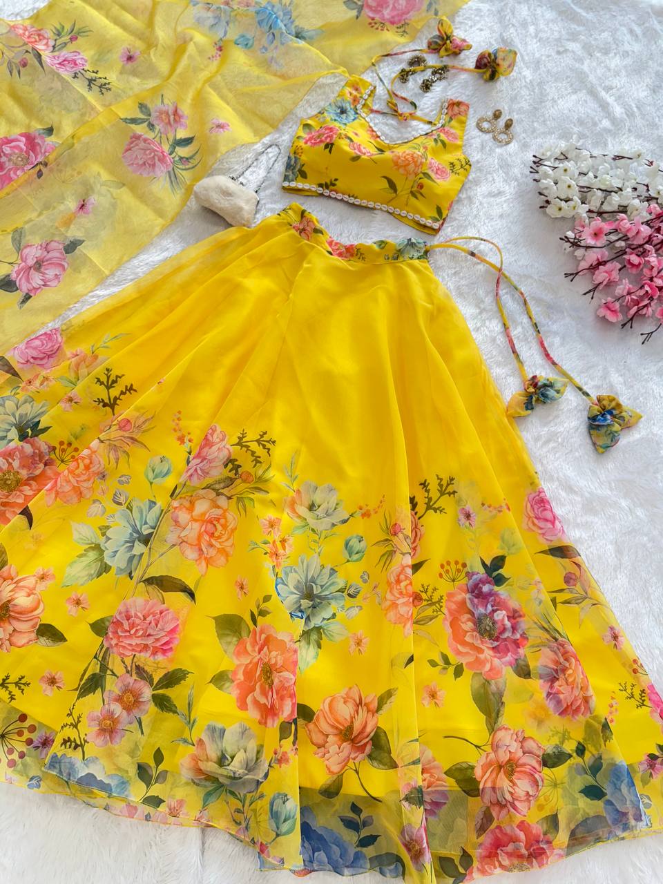 Yellow Exclusive Floral printed &nbsp;Elegance Lehenga Set