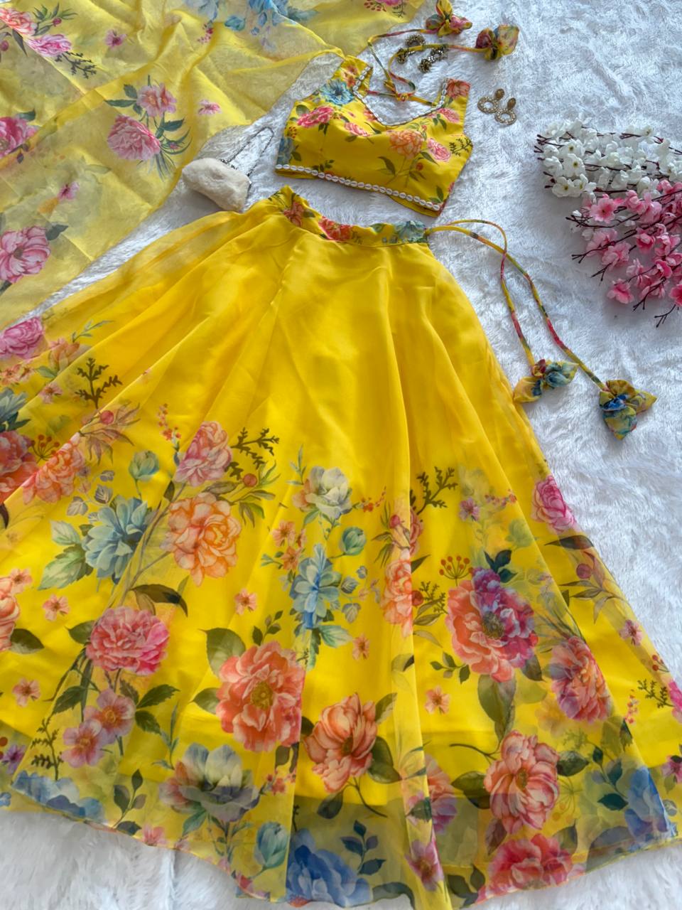 Yellow Exclusive Floral printed &nbsp;Elegance Lehenga Set