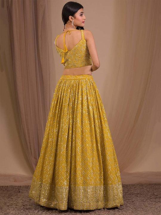 Yellow Georgette Embroidered and Sequinned lehenga choli