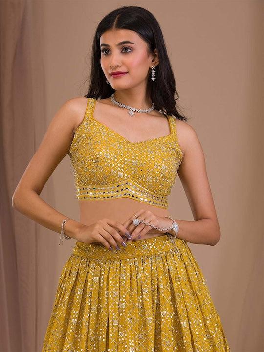 Yellow Georgette Embroidered and Sequinned lehenga choli