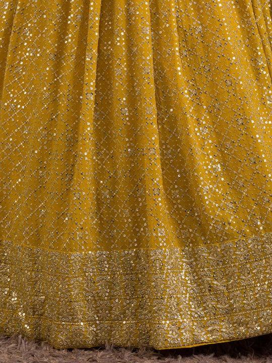 Yellow Georgette Embroidered and Sequinned lehenga choli