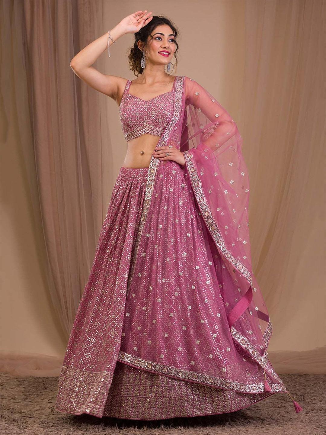 Yellow Georgette Embroidered and Sequinned lehenga choli